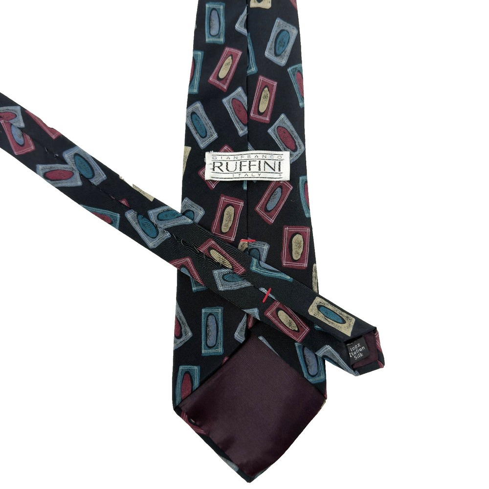 Gianfranco Ruffini Silk Tie Abstract Geometric‎ Black Multicolor 60x4